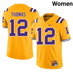 Gold Malachi Thomas #12 Geaux Tigers Jersey | Women High School Football Limited Embroidery 19221499