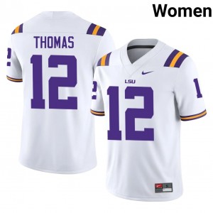 Elite Thread Malachi Thomas #12 LSU Tigers White Jersey | Women University Football Stitched Fan Gear 34234488