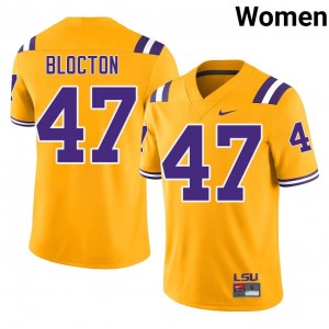 Officially Licensed Malik Blocton #47 LSU Gold Jersey | Women University Football Embroidery Fan Gear 54870698