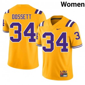 Mason Dossett #34 Louisiana State Jersey | Gameday Gold College Football Women Embroidery 51360445