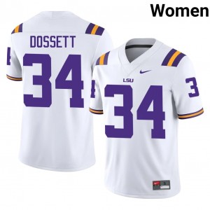 LSU Tigers Mason Dossett #34 White Jersey | Premium Stitched NCAA Football Women Apparel 65104384