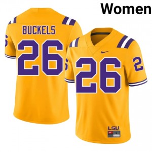LSU Tigers Nolon Buckels #26 Gold Jersey | Premium Embroidery NCAA Football Women Apparel 15523121