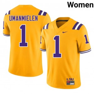 Elite Thread Princewill Umanmielen #1 Louisiana State Gold Jersey | Women University Football Embroidery Fan Gear 46763505