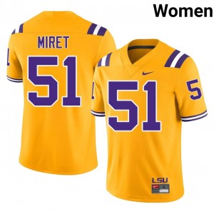 #51 Ryan Miret Louisiana State Gold Jersey | Alumni Embroidery Women Player Football Gear 95266794