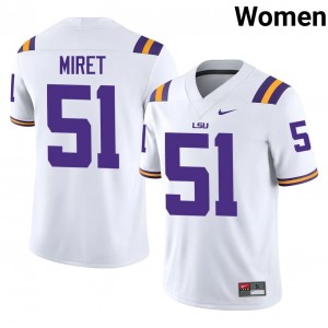 White Ryan Miret #51 LSU Tigers Jersey | Women High School Football Fresh Stitched 78237237