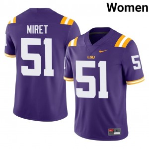 Officially Licensed Ryan Miret #51 LSU Purple Jersey | Women University Football Stitch Fan Gear 52532717