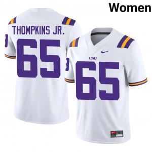 #65 Sean Thompkins Jr. Geaux Tigers White Jersey | Classic Stitched Women Player Football Gear 12873888