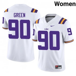 Geaux Tigers Stephiylan Green #90 White Jersey | Essential Stitched NCAA Football Women Apparel 86496444