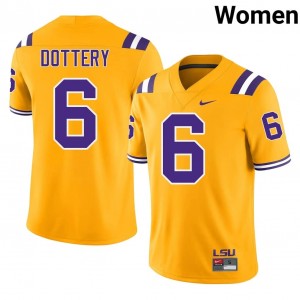 Gold TJ Dottery #6 LSU Jersey | Women High School Football Licensed Embroidery 54956724