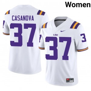 Geaux Tigers Tommy Casanova #37 White Jersey | Essential Stitched NCAA Football Women Apparel 80082539