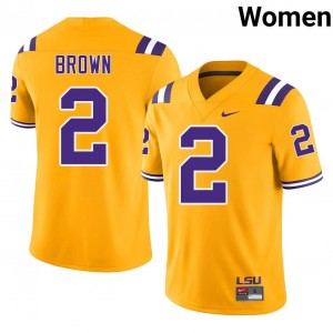 Geaux Tigers Tre' Brown #2 Gold Jersey | Essential Embroidery NCAA Football Women Apparel 70972600