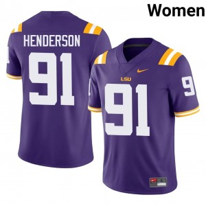 LSU Tigers Trenton Henderson #91 Purple Jersey | Premium Swen NCAA Football Women Apparel 85204910