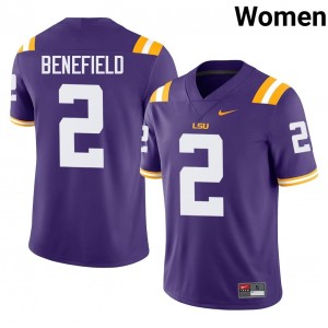 Elite Thread Ty Benefield #2 LSU Tigers Purple Jersey | Women University Football Stitch Fan Gear 72297225