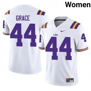 LSU Zach Grace #44 White Jersey | Pro Cut Stitched NCAA Football Women Apparel 21518937