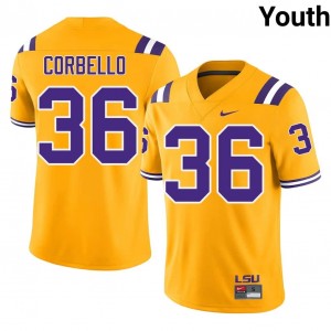 Elite Thread Aidan Corbello #36 Louisiana State Gold Jersey | Youth University Football Embroidery Fan Gear 86303767