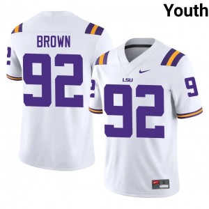 White Brandon Brown #92 Geaux Tigers Jersey | Youth High School Football Limited Stitched 91753113