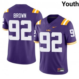 Elite Thread Brandon Brown #92 Louisiana State Purple Jersey | Youth University Football Stitch Fan Gear 58768989