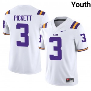 LSU Tigers DJ Pickett #3 White Jersey | Genuine Stitched NCAA Football Youth Apparel 31088154