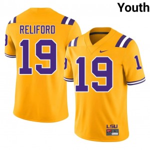 #19 Gabriel Reliford Geaux Tigers Gold Jersey | Classic Embroidery Youth Player Football Gear 70037583
