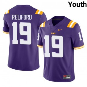 Durable Gabriel Reliford #19 Fighting Tigers Purple Jersey | Youth University Football Swen Fan Gear 17725538
