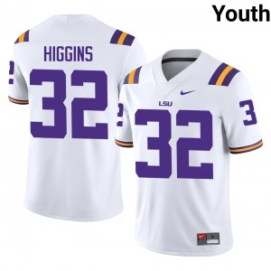 White Gavin Higgins #32 LSU Jersey | Youth High School Football Licensed Stitched 22277242