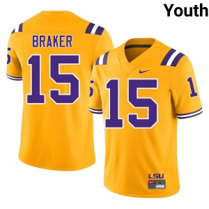 Durable Jaiden Braker #15 LSU Tigers Gold Jersey | Youth University Football Embroidery Fan Gear 38739323
