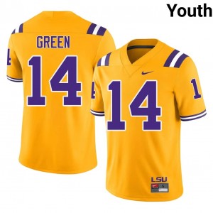 Geaux Tigers Trey'Dez Green #14 Gold Jersey | Essential Embroidery NCAA Football Youth Apparel 66189595