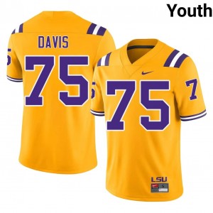 #75 Weston Davis LSU Tigers Gold Jersey | Elite Embroidery Youth Player Football Gear 99936888