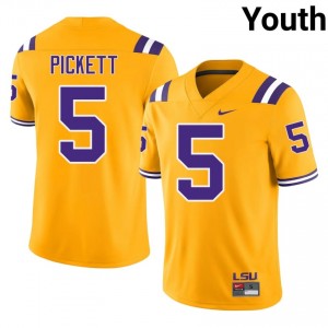 Top-Tier DJ Pickett #5 Geaux Tigers Gold Jersey | Youth University Football Embroidery Fan Gear 49215881