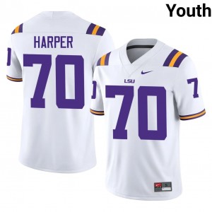 White Devin Harper #70 LSU Tigers Jersey | Youth High School Football Moisture Wicking Stitched 18329266