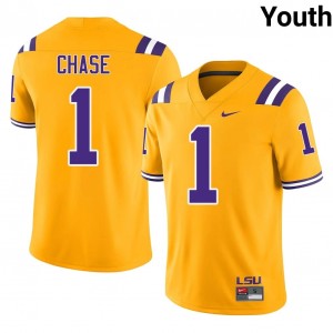 Louisiana State Ja'Marr Chase #1 Gold Jersey | Genuine Embroidery NCAA Football Youth Apparel 67339068