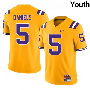 Gold Jayden Daniels #5 Louisiana State Jersey | Youth High School Football Moisture Wicking Embroidery 80467834