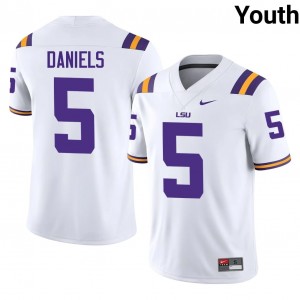 Durable Jayden Daniels #5 LSU Tigers White Jersey | Youth University Football Stitched Fan Gear 26168426