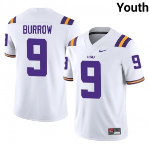 White Joe Burrow #9 LSU Jersey | Youth High School Football Licensed Stitched 90718593