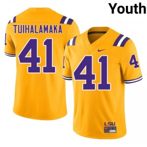 #41 Junior Tuihalamaka LSU Gold Jersey | Authentic Embroidery Youth Player Football Gear 56120082