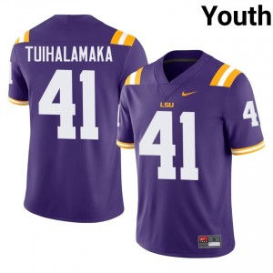 Elite Thread Junior Tuihalamaka #41 Louisiana State Purple Jersey | Youth University Football Stitch Fan Gear 27585513