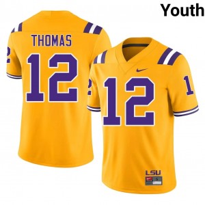 LSU Malachi Thomas #12 Gold Jersey | Pro Cut Embroidery NCAA Football Youth Apparel 77675533