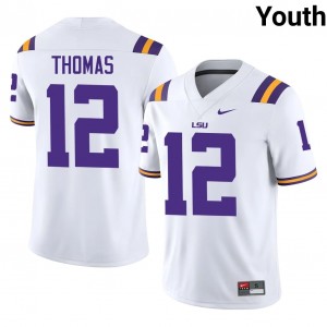 #12 Malachi Thomas Geaux Tigers White Jersey | Classic Stitched Youth Player Football Gear 81419113