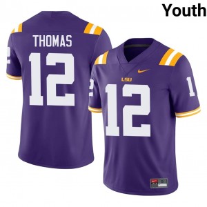 Purple Malachi Thomas #12 Louisiana State Jersey | Youth High School Football Moisture Wicking Stitch 87117615