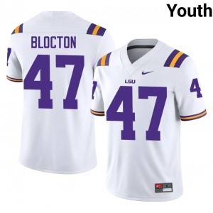 White Malik Blocton #47 LSU Jersey | Youth High School Football Licensed Stitched 87477754