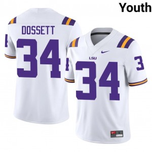Elite Thread Mason Dossett #34 LSU Tigers White Jersey | Youth University Football Stitched Fan Gear 96365938