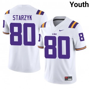 Elite Thread Scott Starzyk #80 Louisiana State White Jersey | Youth University Football Stitched Fan Gear 35648595