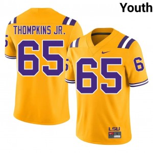 Durable Sean Thompkins Jr. #65 LSU Tigers Gold Jersey | Youth University Football Embroidery Fan Gear 84589624