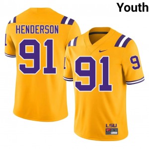 #91 Trenton Henderson LSU Gold Jersey | Authentic Embroidery Youth Player Football Gear 10900249