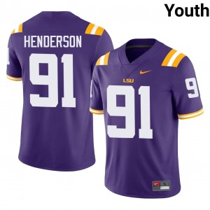 Elite Thread Trenton Henderson #91 LSU Tigers Purple Jersey | Youth University Football Stitch Fan Gear 75157925