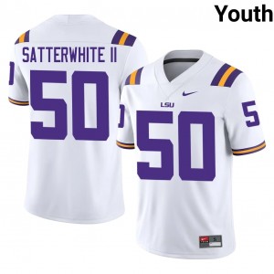 #50 William Satterwhite II Geaux Tigers White Jersey | Classic Stitched Youth Player Football Gear 61386492