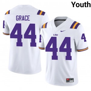 Durable Zach Grace #44 LSU Tigers White Jersey | Youth University Football Stitched Fan Gear 69771700