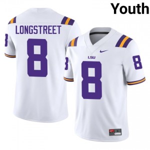 Durable Husan Longstreet #8 LSU Tigers White Jersey | Youth University Football Stitched Fan Gear 75526894